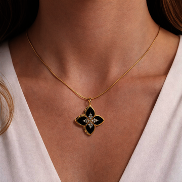 Žluté zlato přívěsek KVĚTINA onyx a zirkony